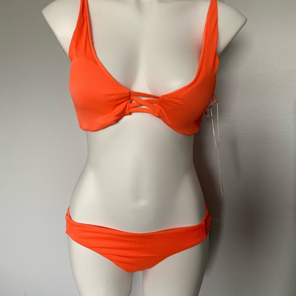 TiniBikini Orange Ribbed Two-Piece Swim Set